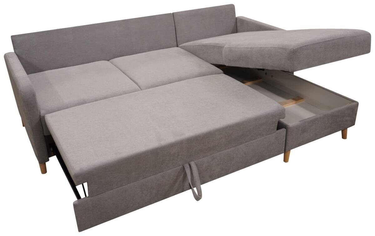 Ecksofa mit Bettfunktion und Bettkasten grau Webstoff B/H/T: ca. 217x93x159 cm