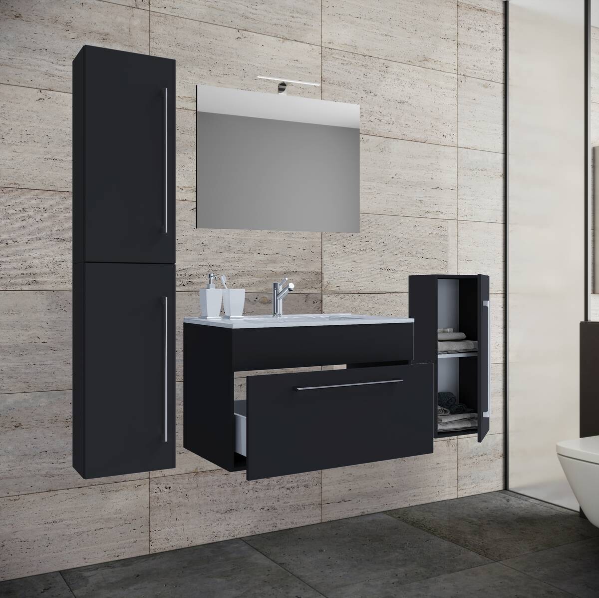 Waschplatz 5tlg-Badinos schwarz B/H/T: ca. 80x50x46 cm