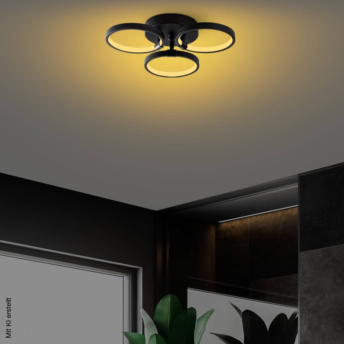 Opviq LED-Deckenleuchte schwarz B/H/T: ca. 37x9x32 cm