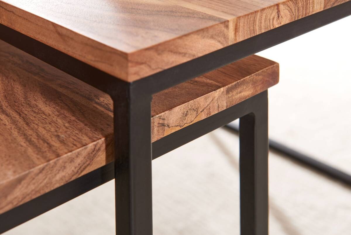 Wohnling Couchtisch 2er-Set. natur schwarz Akazie Eisen