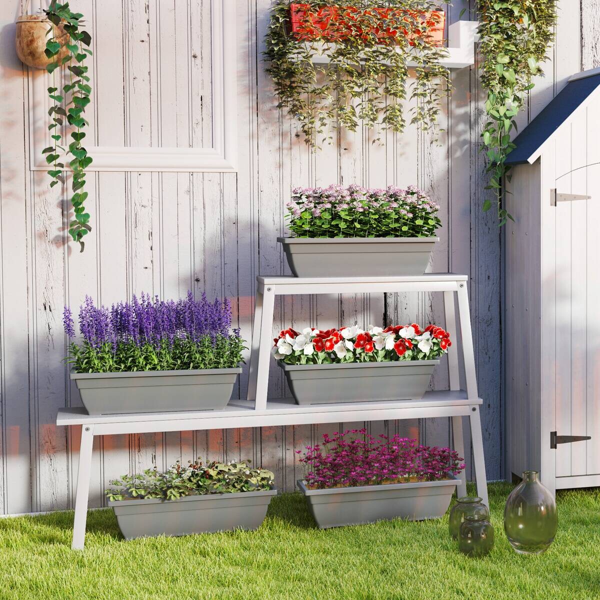 Outsunny Pflanztopf 5er Set grau Kunststoff B/H/L: ca. 21x16x59 cm