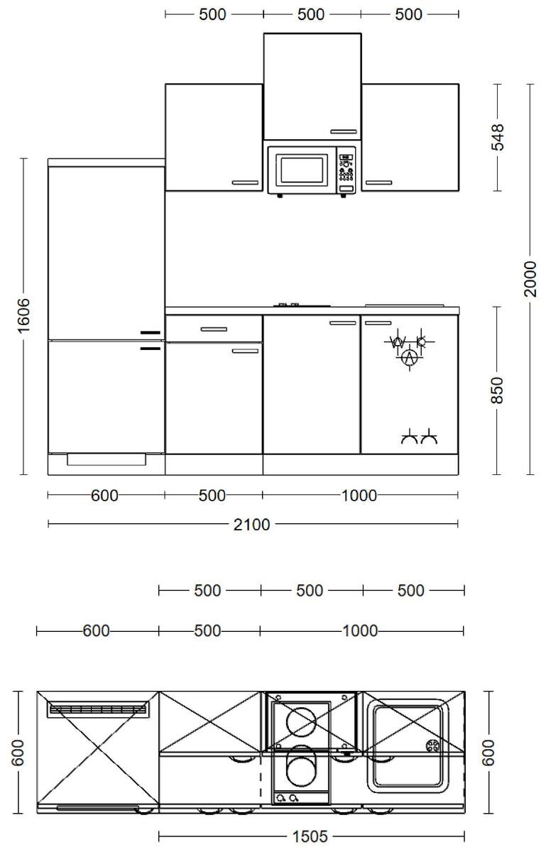 Flex-Well Küchenblock Morena Basalt matt B/H/T: ca. 210x226x60 cm