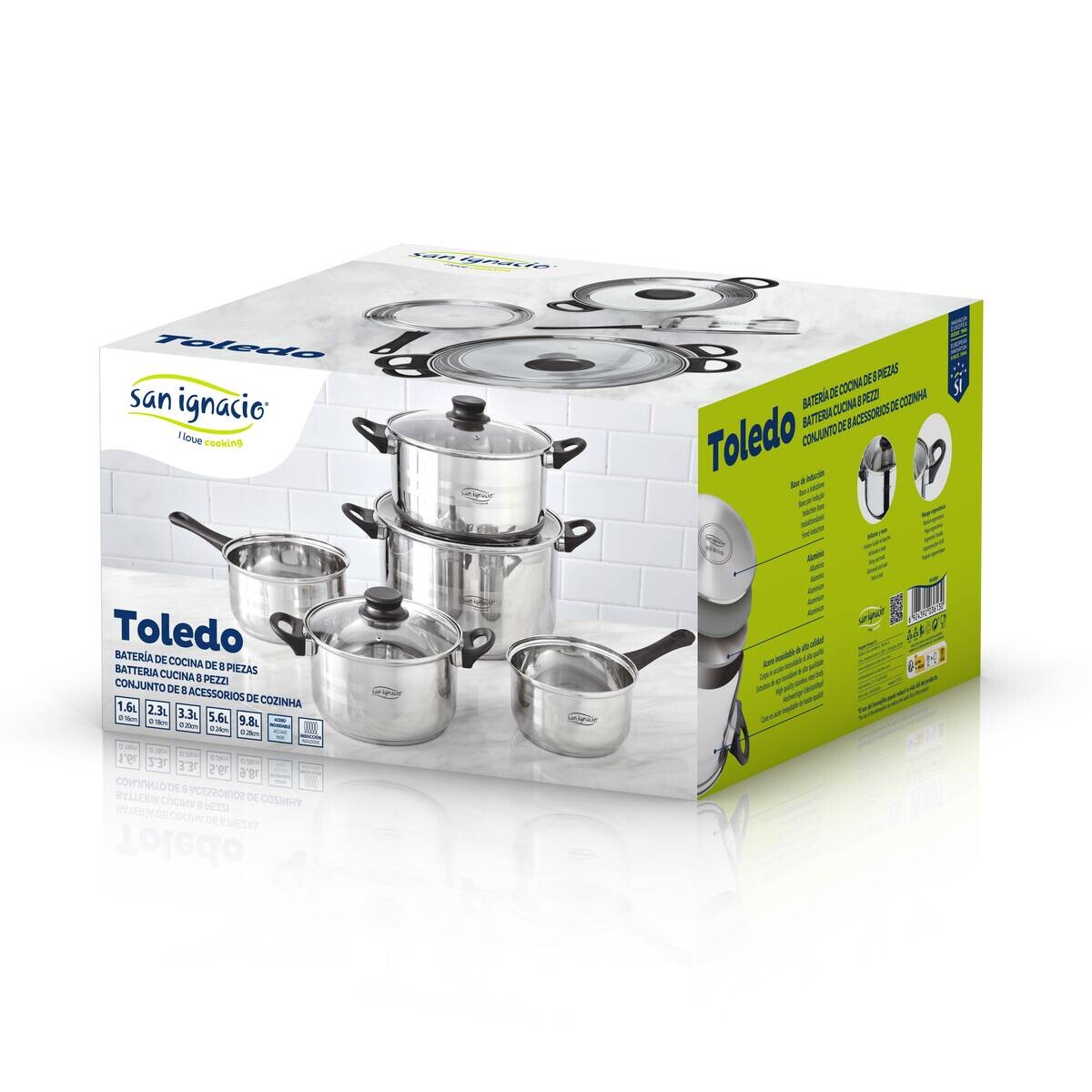 SAN IGNACIO Topfset TOLEDO silber Edelstahl 8 tlg.