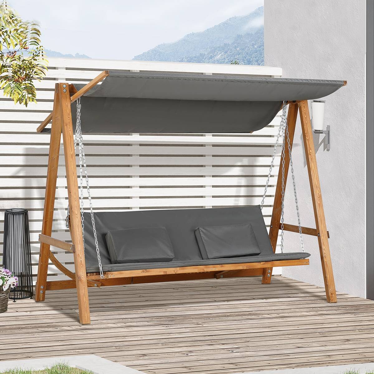 Outsunny Hollywoodschaukel mit Bettfunktion natur Polyester B/H/L: ca. 113x180x225,5 cm