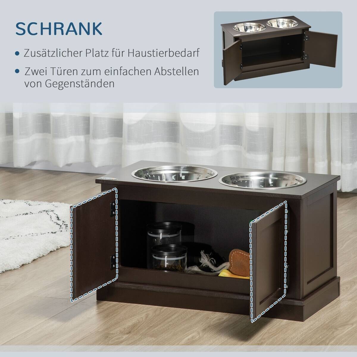 PawHut Hundenapf kaffee MDF B/H/L: ca. 30x34x60 cm