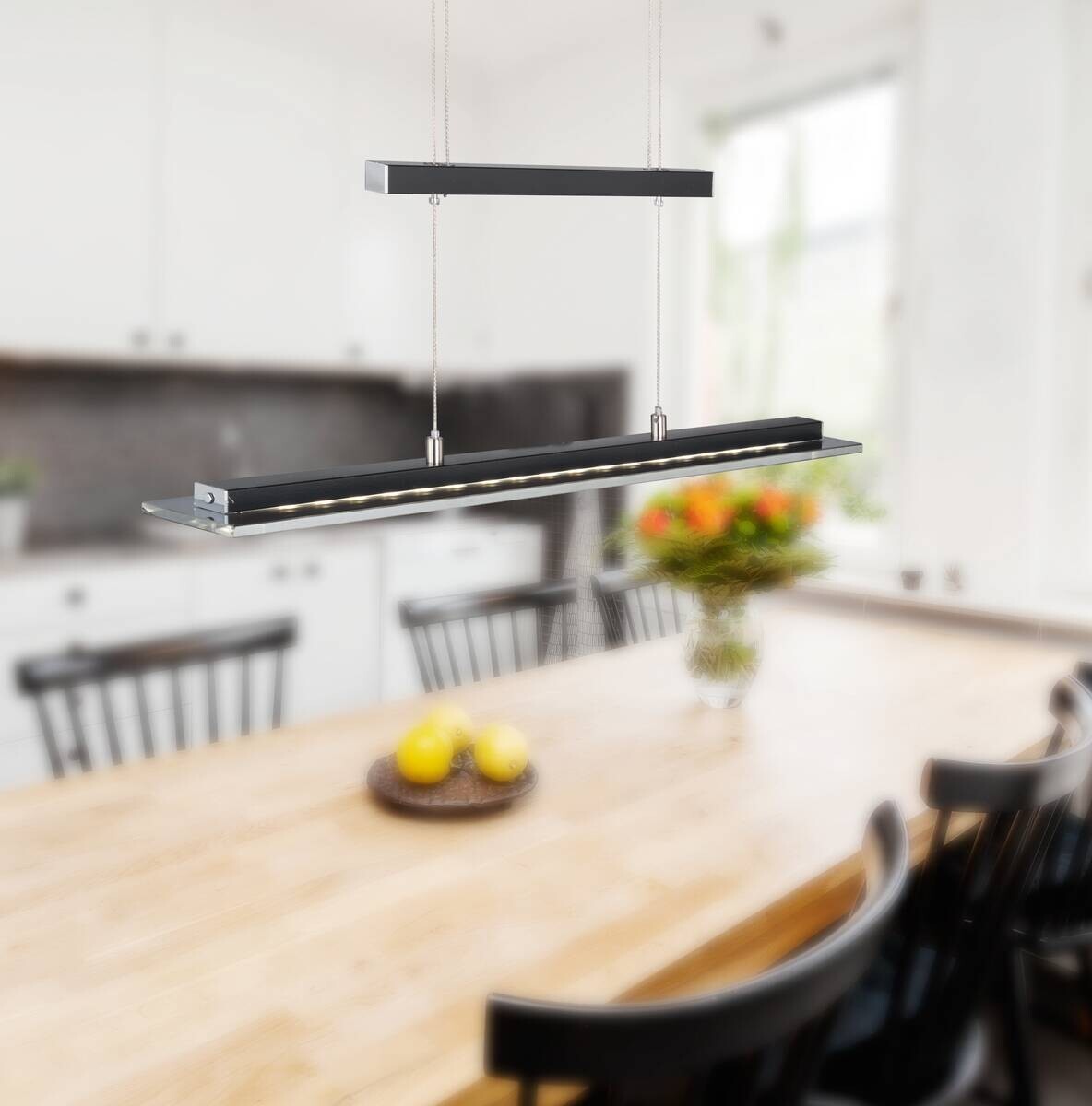 Fischer & Honsel LED-Pendelleuchte 60442 Rauch Chrom schwarz Glas Metall B/H/T: ca. 88x150x9 cm 1.0 Brennstellen