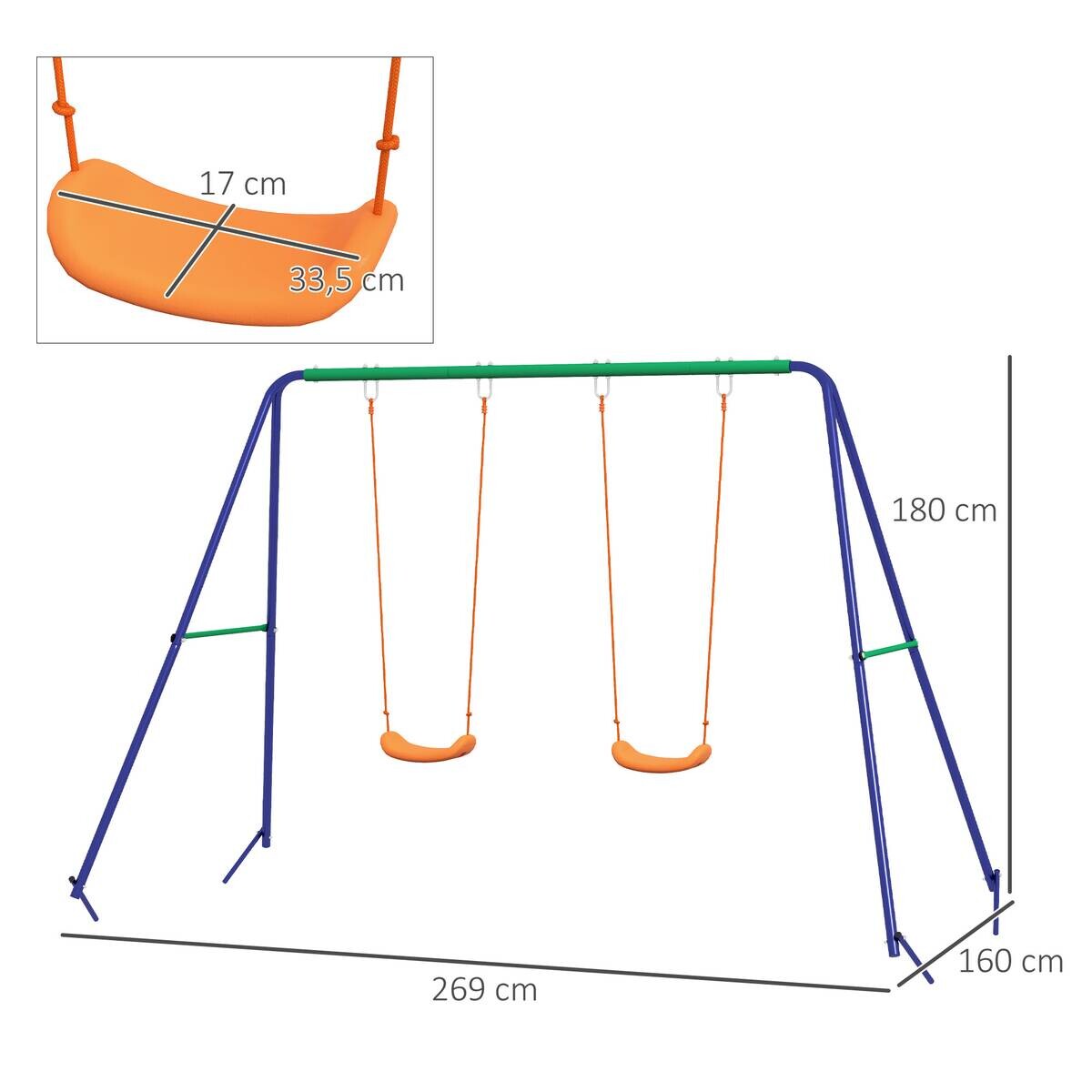 Outsunny Schaukel orange B/H/L: ca. 160x269x180 cm