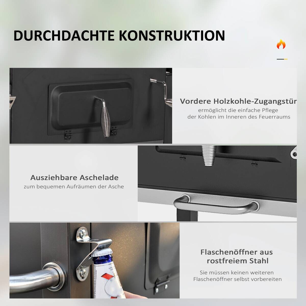 Outsunny Holzkohlegrill Edelstahl B/H/L: ca. 65x108x113 cm