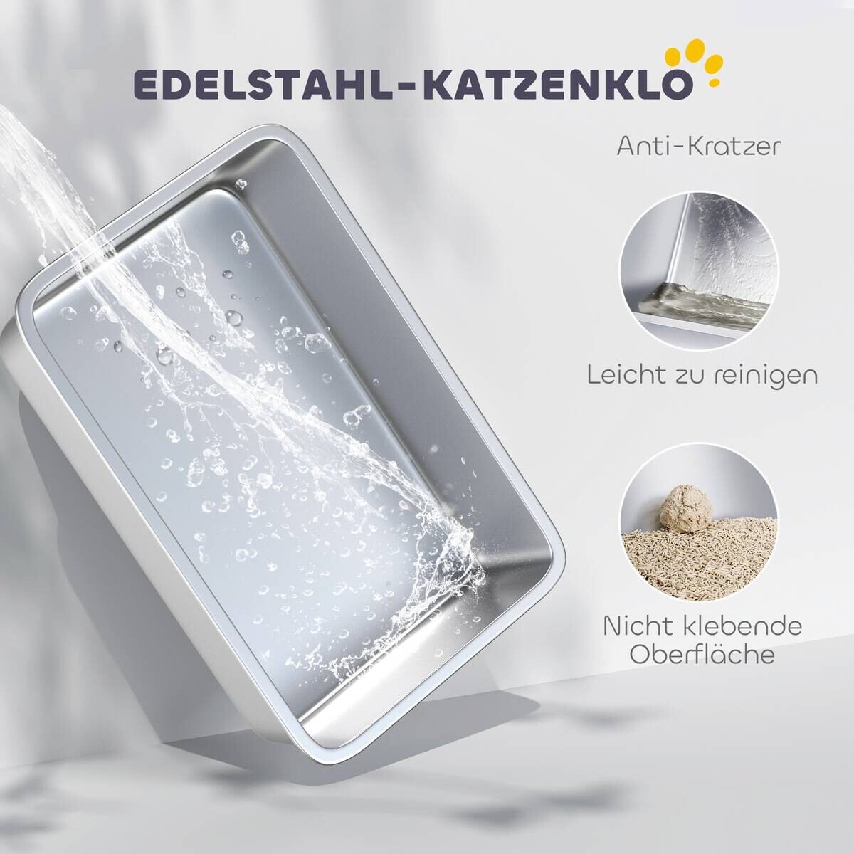 PawHut Katzentoilette hellgrau Kunststoff B/H/L: ca. 40,2x43,3x60,2 cm