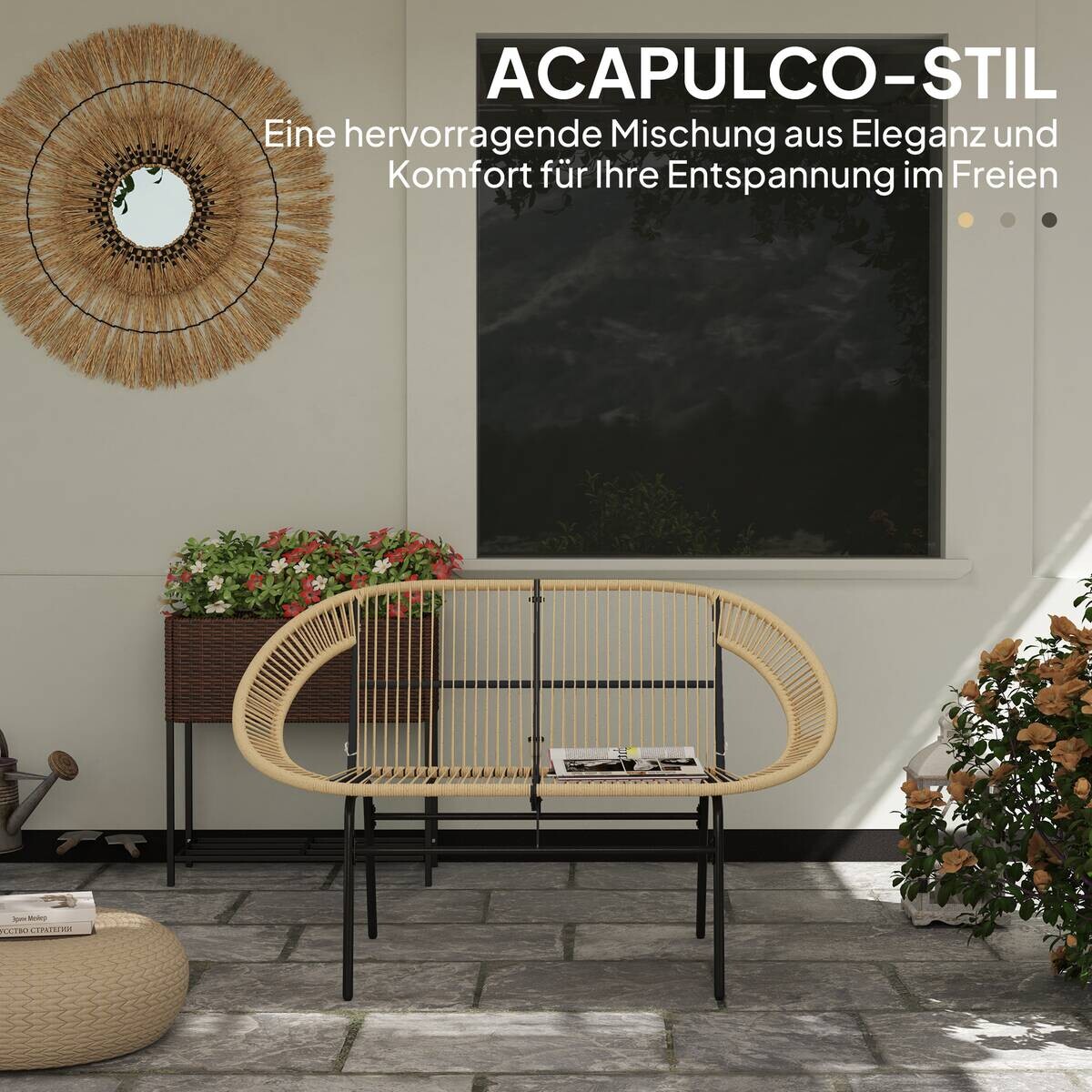 Outsunny Gartenbank khaki Polyethylen B/H/L: ca. 72x83x126 cm