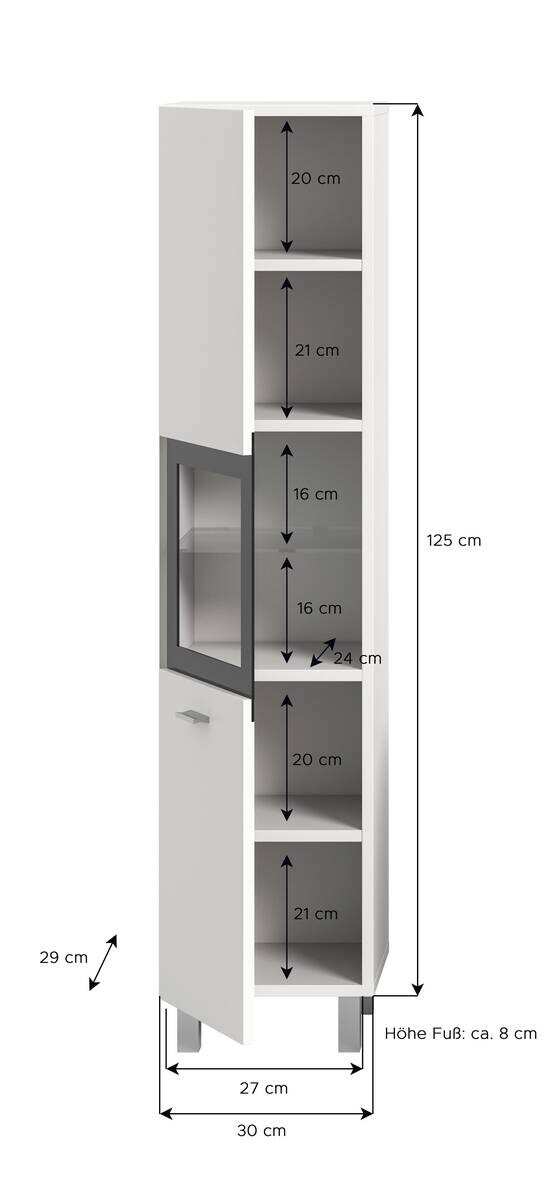 Badhochschrank BOSTON weiß schwarz B/H/T: ca. 30x125x29 cm