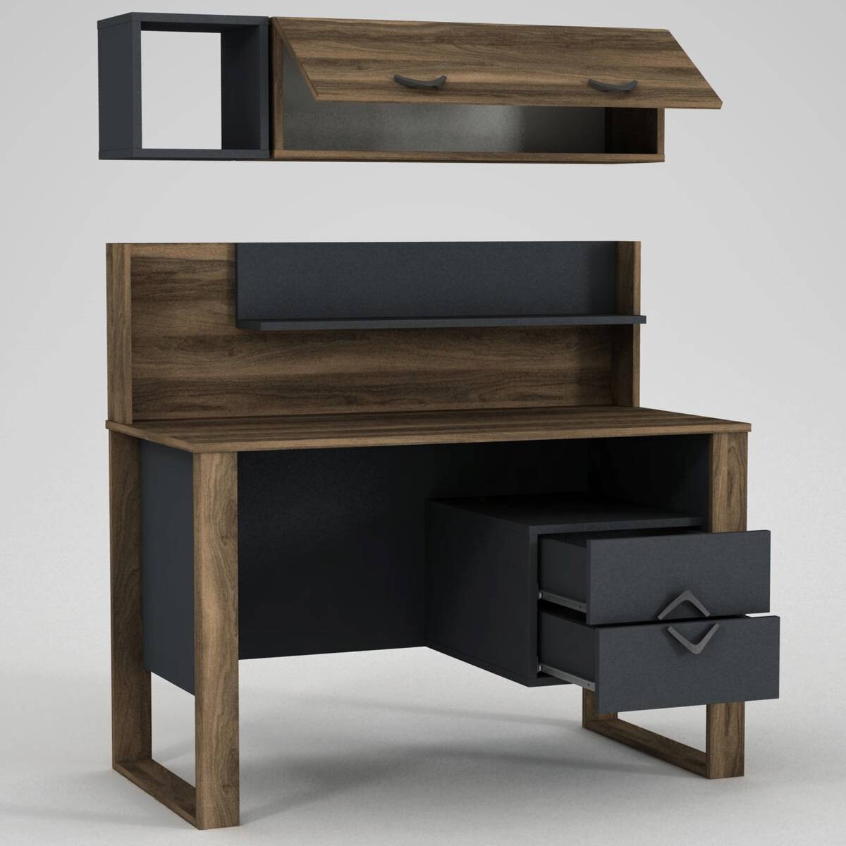 Schreibtisch Bumerang walnuss Nachbildung anthrazit B/H/T: ca. 120x114x60 cm