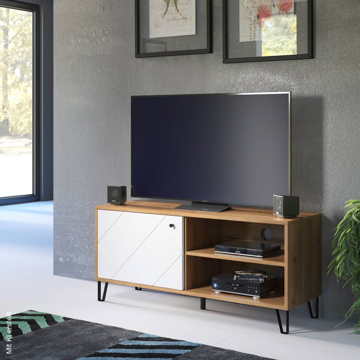 TV-Lowboard Touch weiß matt Eiche Artisan Nachbildung B/H/T: ca. 123x56x40 cm
