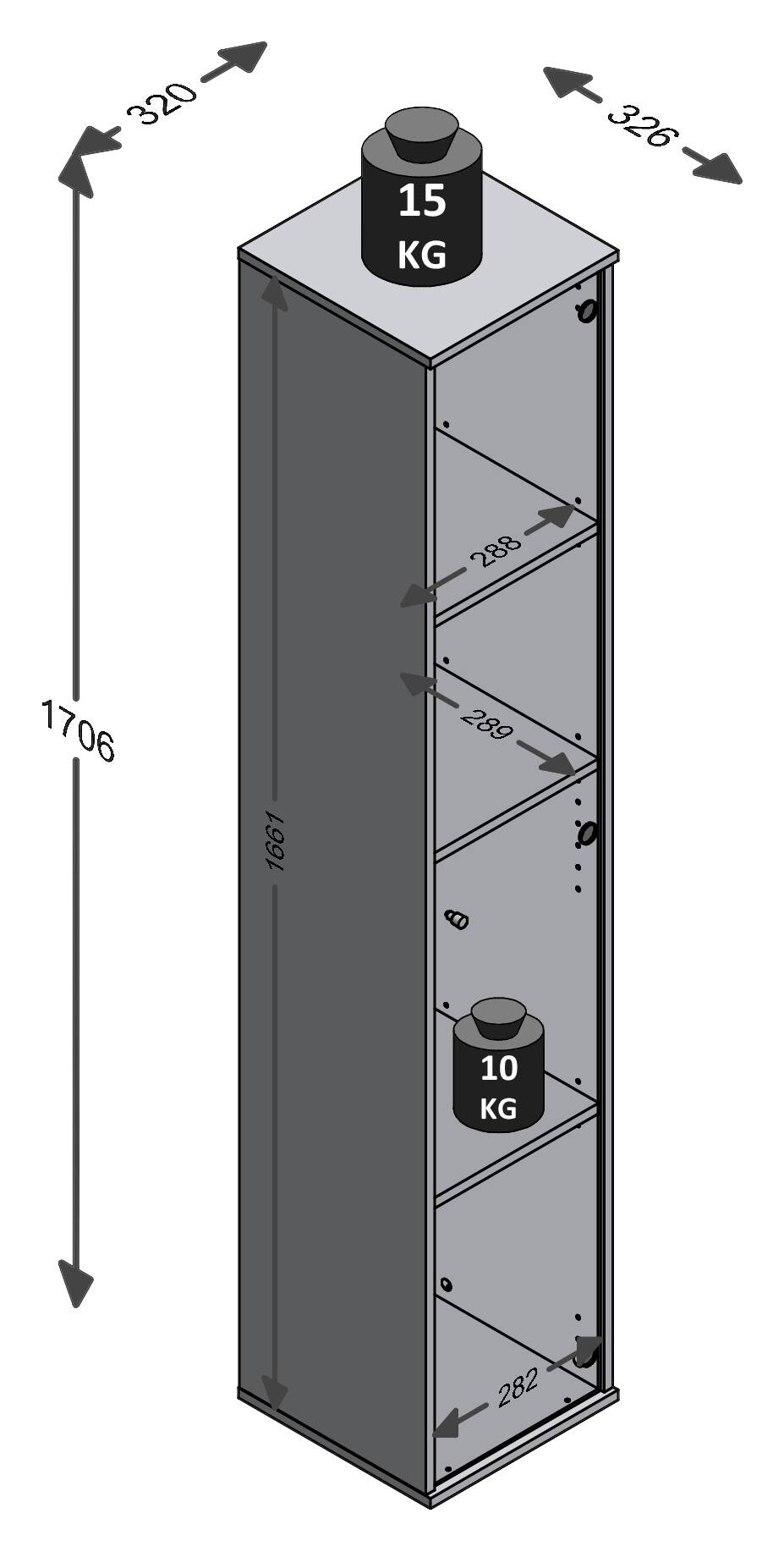 Vitrine weiß B/H/T: ca. 32x171x33 cm