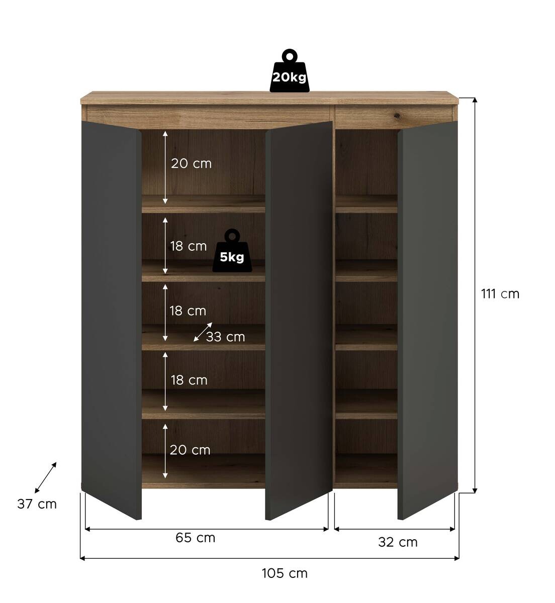 Schrank SCARPA Evoke Oak Nachbildung anthrazit B/H/T: ca. 105x111x37 cm