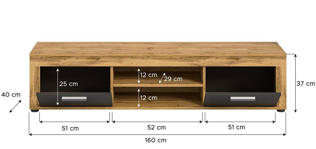 Lowboard Jam Eiche Wotan Nachbildung grau B/H/T: ca. 160x37x40 cm