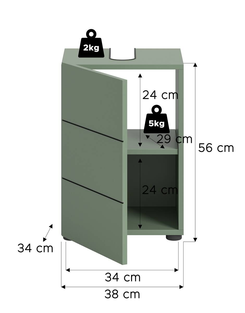 Waschbeckenunterschrank VIRA grün schwarz B/H/T: ca. 38x56x34 cm
