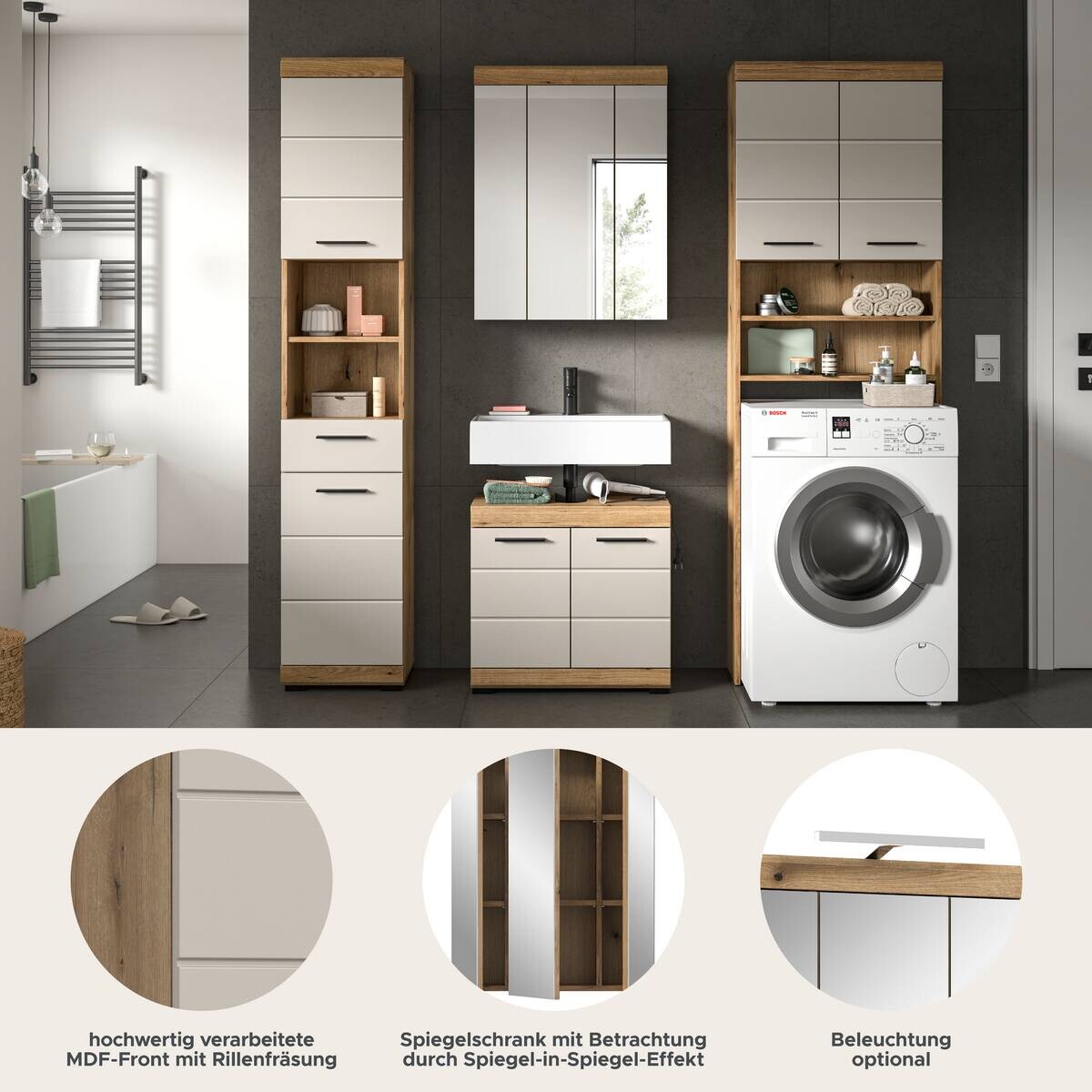 Badezimmer-Set Scout Evoke Oak Nachbildung Kaschmirgrau Nachbildung B/H/T: ca. 190x191x34 cm