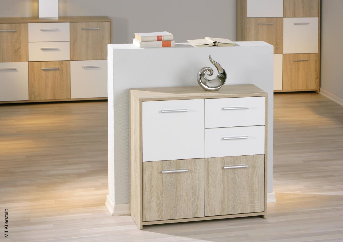 Kommode Eboli Eiche Sonoma Nachbildung weiß B/H/T: ca. 77x77x30 cm