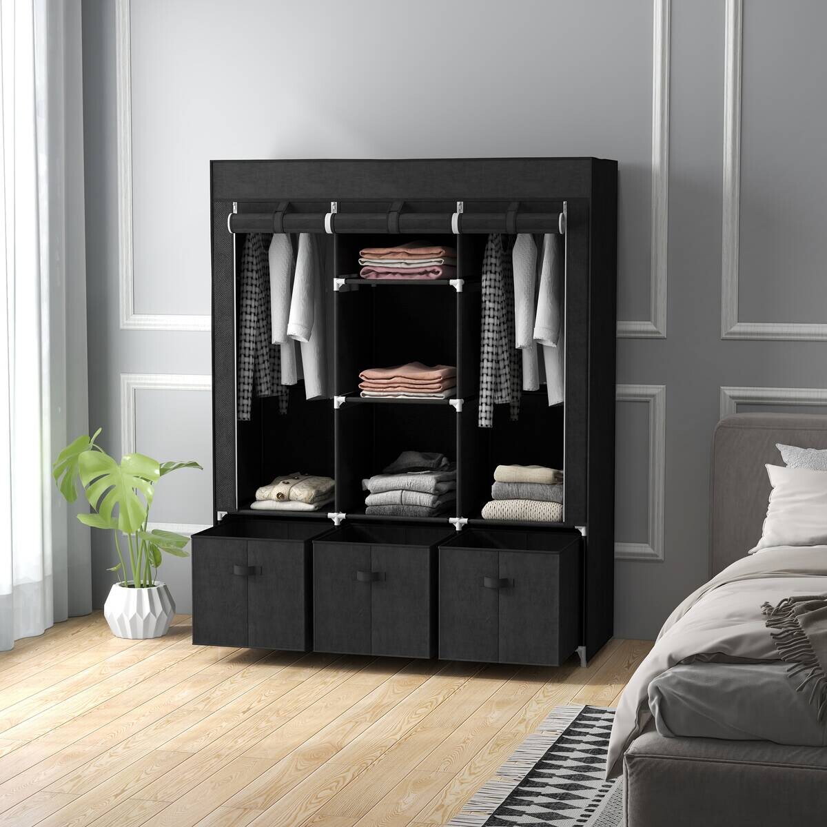 HOMCOM Kleiderschrank schwarz Polypropylen B/H/L: ca. 43x125x162,5 cm