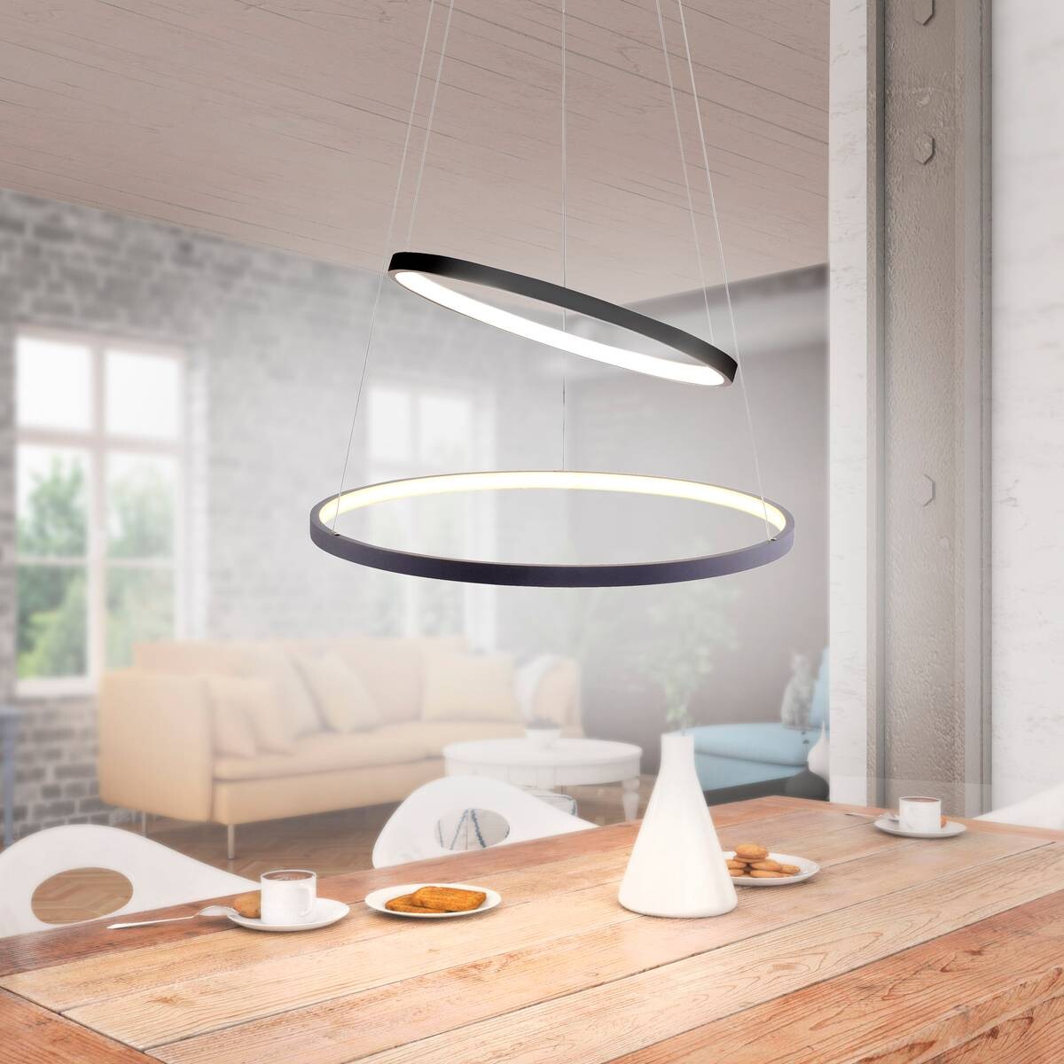 Just Light LED-Pendelleuchte CIRCLE 11525-13 weiß anthrazit Metall Kunststoff H/D: ca. 120x50 cm 2 Brennstellen