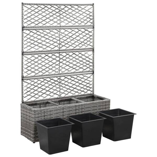 Hochbeet mit Rankgitter grau Polyrattan B/H/L: ca. 30x130x83 cm