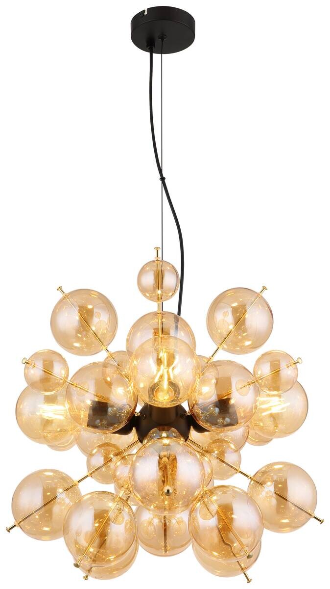 GLOBO Pendelleuchte amber gold schwarz Metall Glas H/D: ca. 120x51,5 cm E27 4 Brennstellen