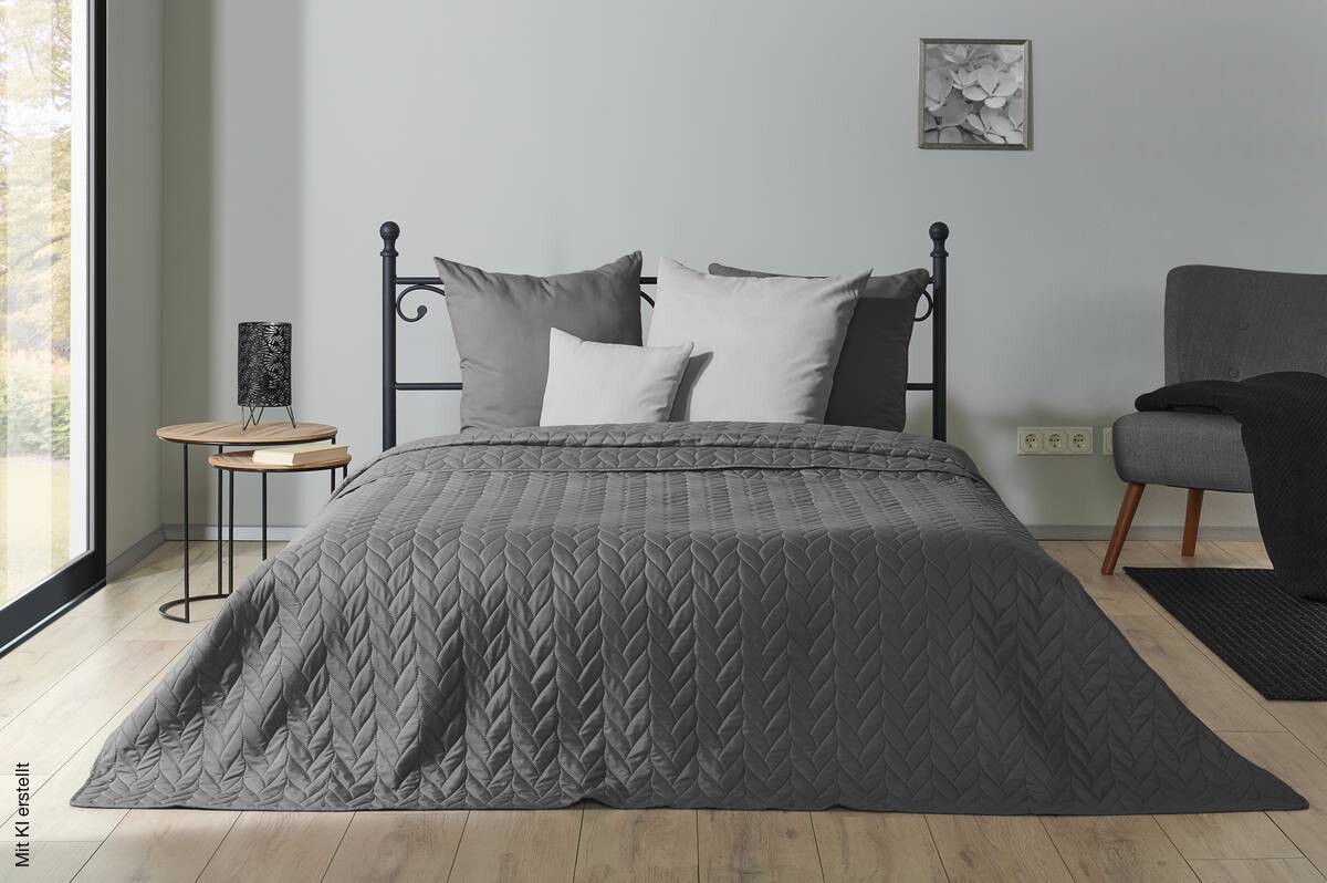 Tagesdecke grau Polyester B/L: ca. 220x240 cm