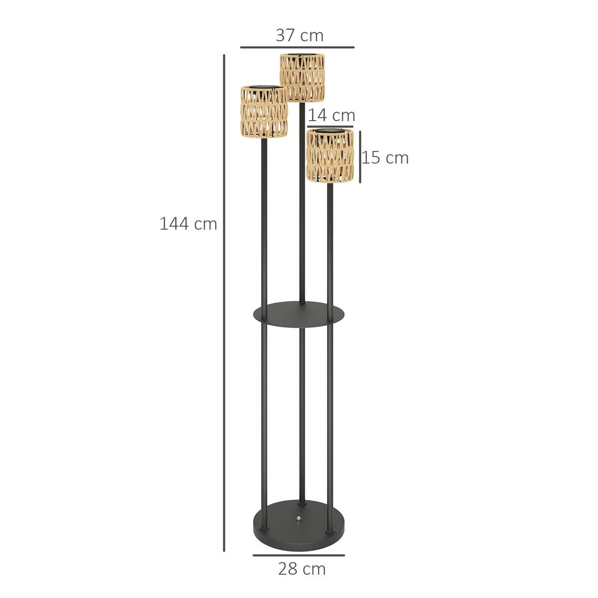 Outsunny Stehlampe gelb Rattan Stahl B/H/L: ca. 37x144x37 cm