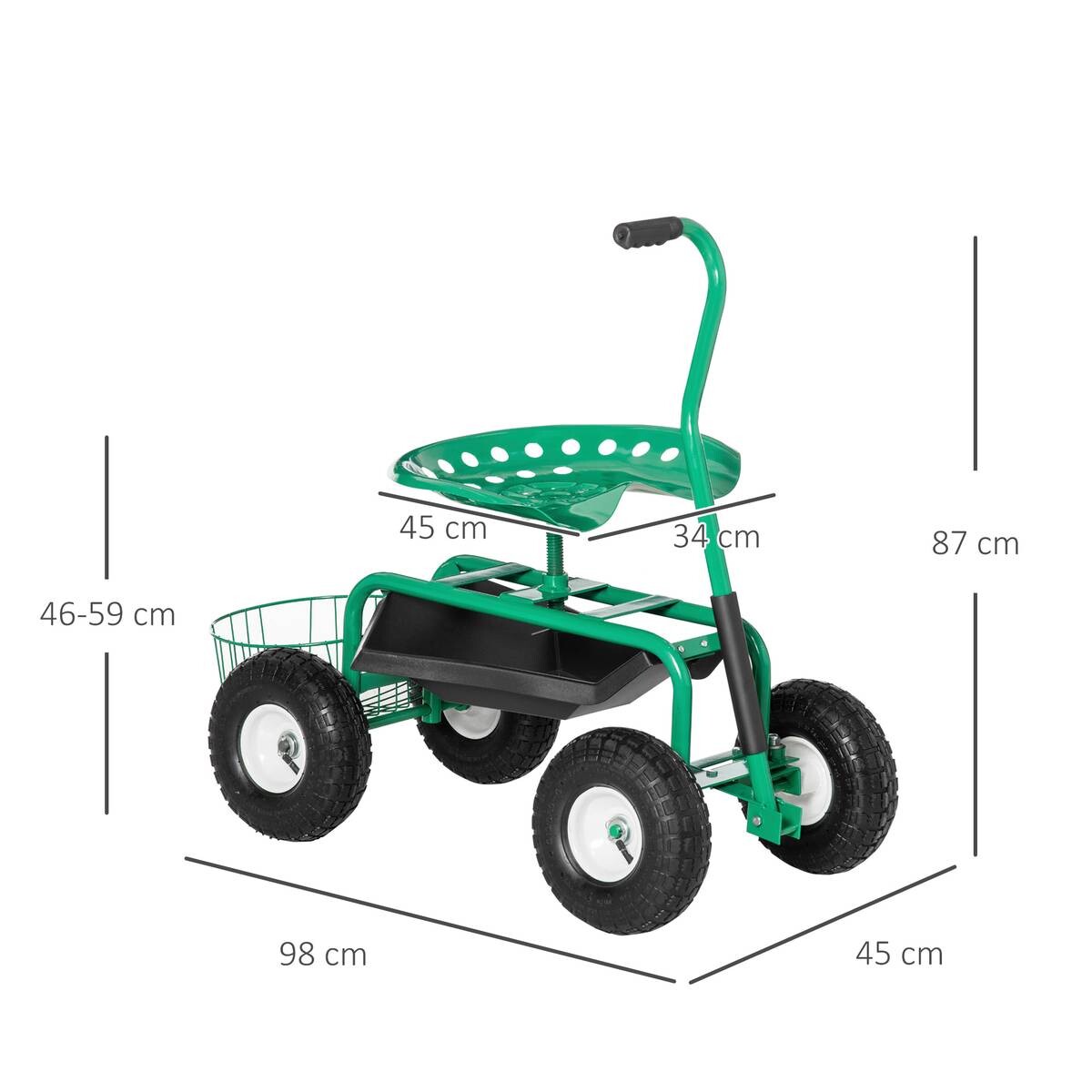 Outsunny Fahrbarer Gartensitz grün Gummi B/H/L: ca. 44,5x59x81 cm