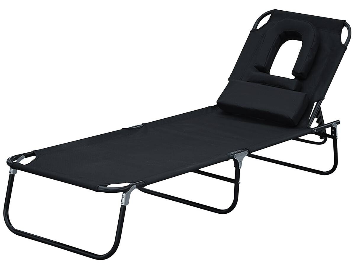 Outsunny Sonnenliege mit Lesefenster schwarz Stahlrohr B/H/L: ca. 28x56x190 cm