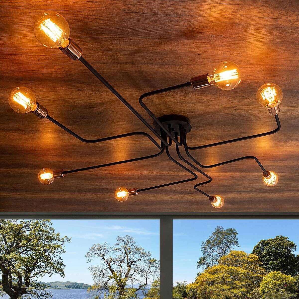 Opviq Deckenleuchte Truva schwarz B/H/T/L/D: ca. 190x15x190x190x190 cm E27 6 Brennstellen