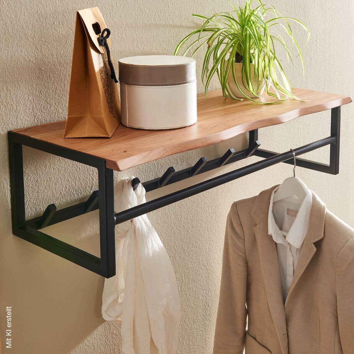 Wandgarderobe natur schwarz pulverbeschichtet B/H/T: ca. 80x33x22 cm