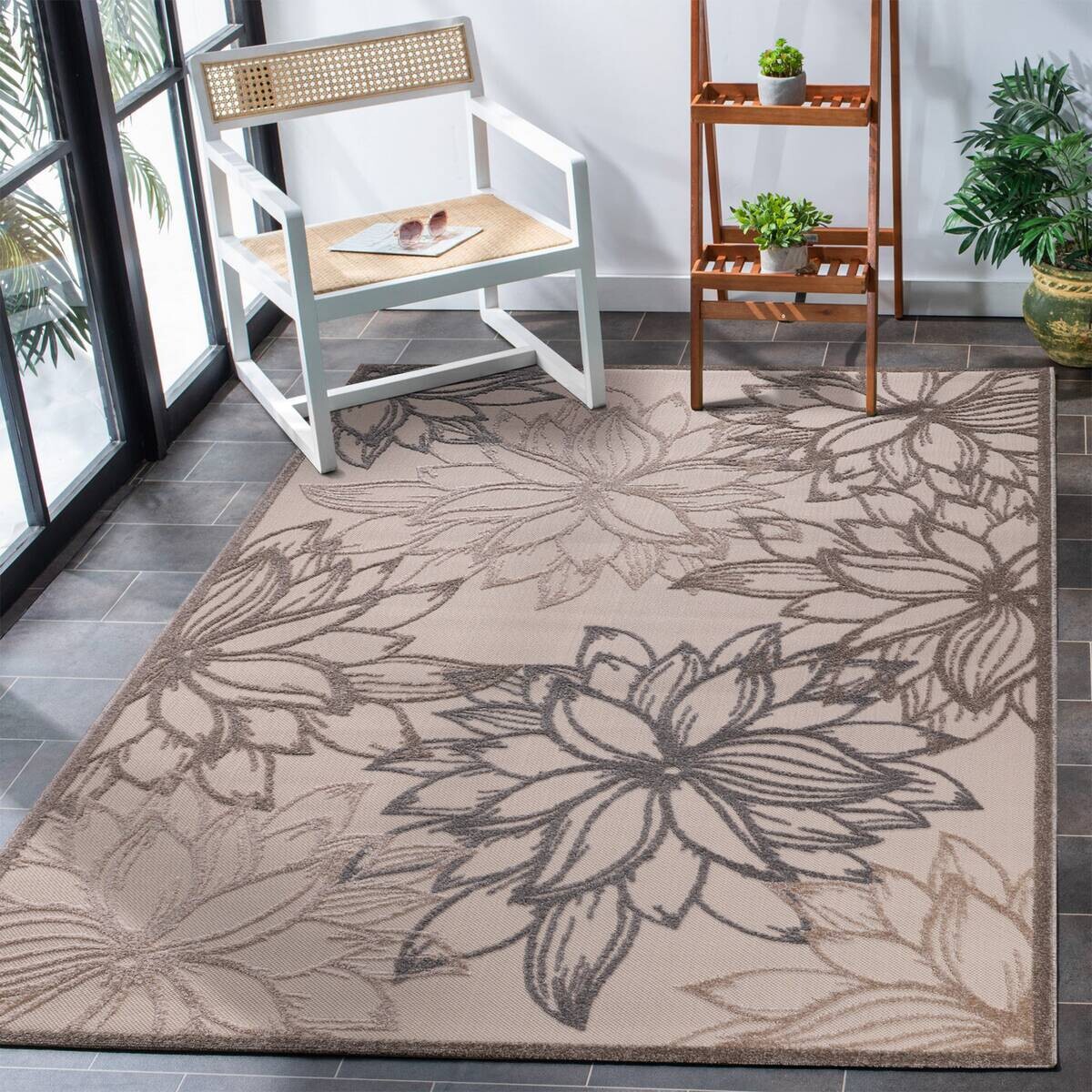 Sanat Outdoorteppich FLORAL creme B/L: ca. 60x110 cm