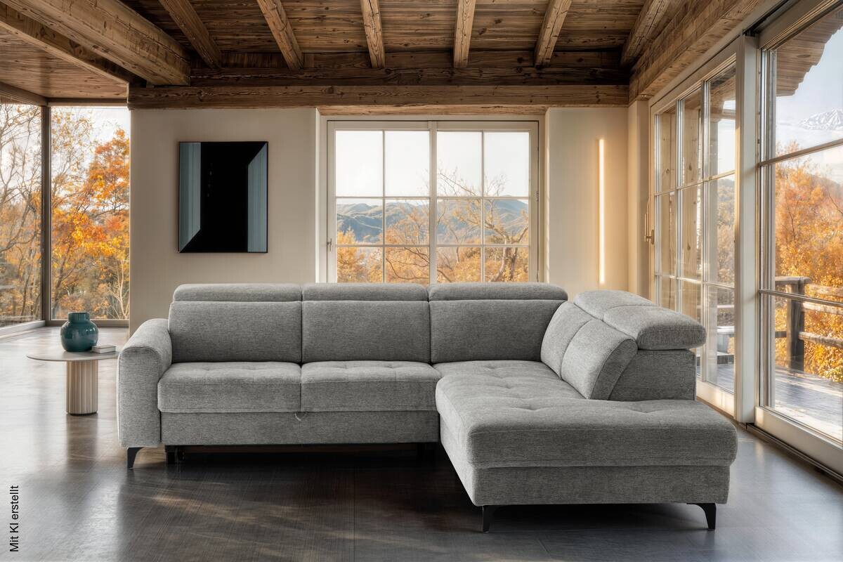 Ecksofa mit Bettfunktion grau Flachgewebe B/H/T: ca. 258x96x221 cm