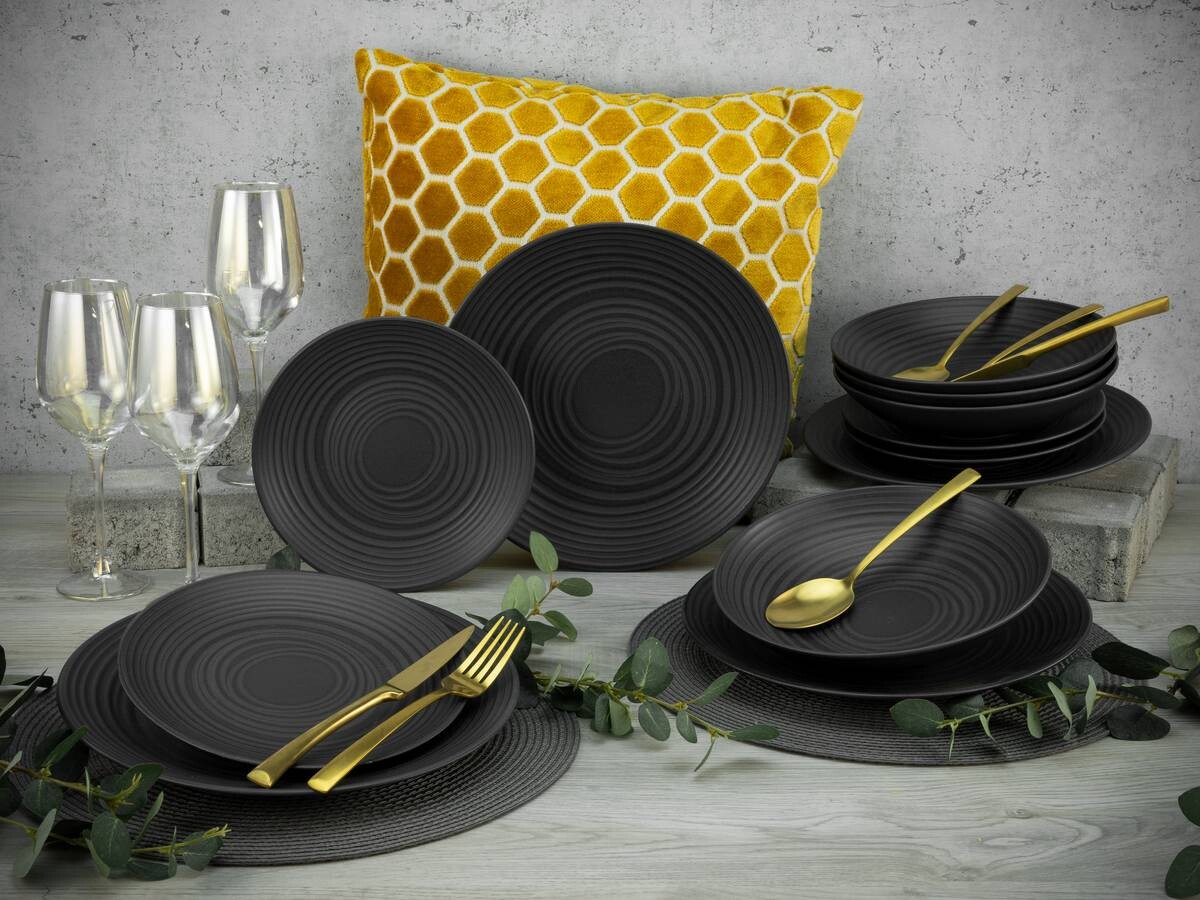 CreaTable Tafelservice Lava Stone schwarz Keramik 12 tlg.