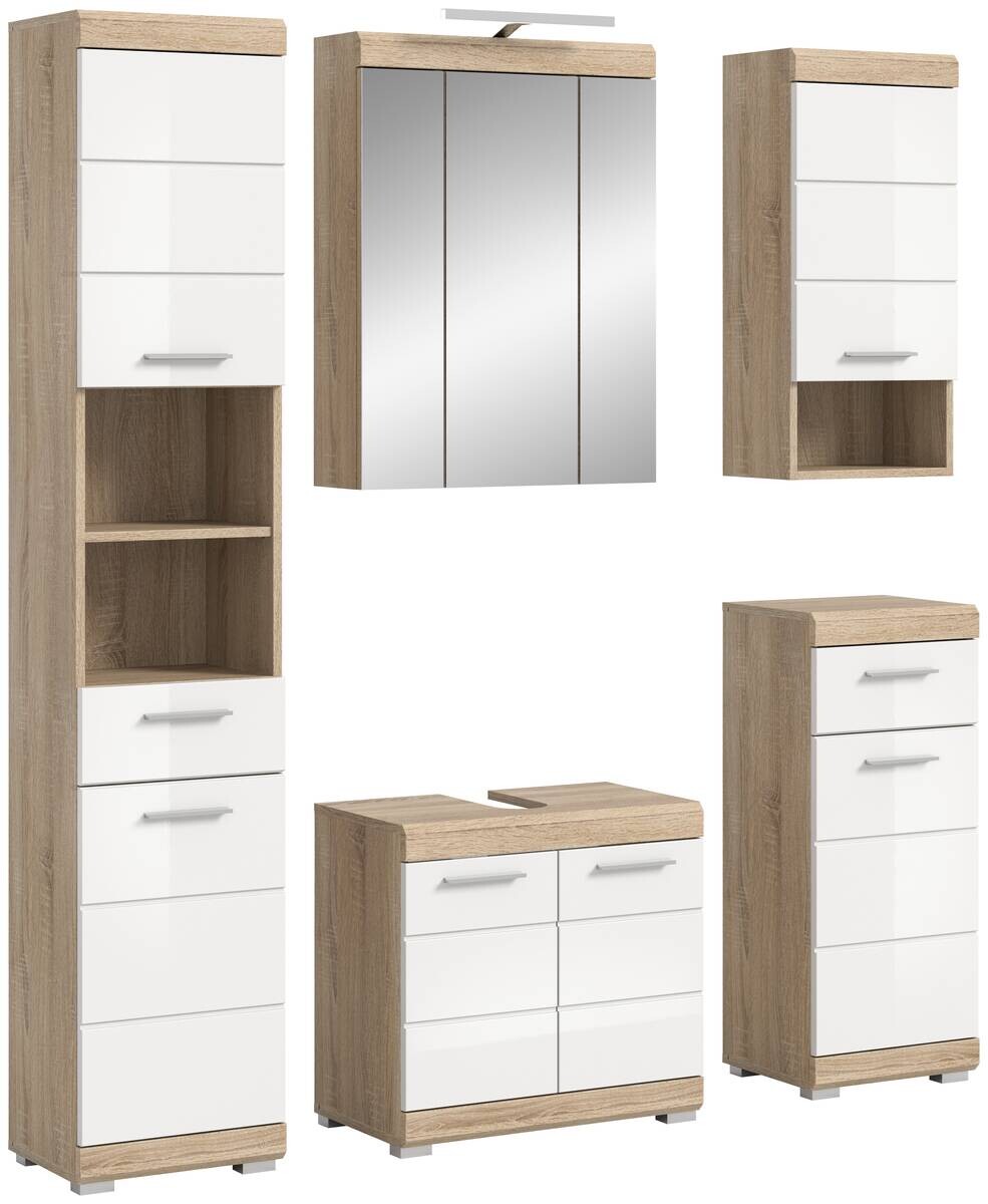 Badezimmer-Set Lambada Eiche Sonoma Nachbildung weiß Hochglanz B/H/T: ca. 164x191x34 cm