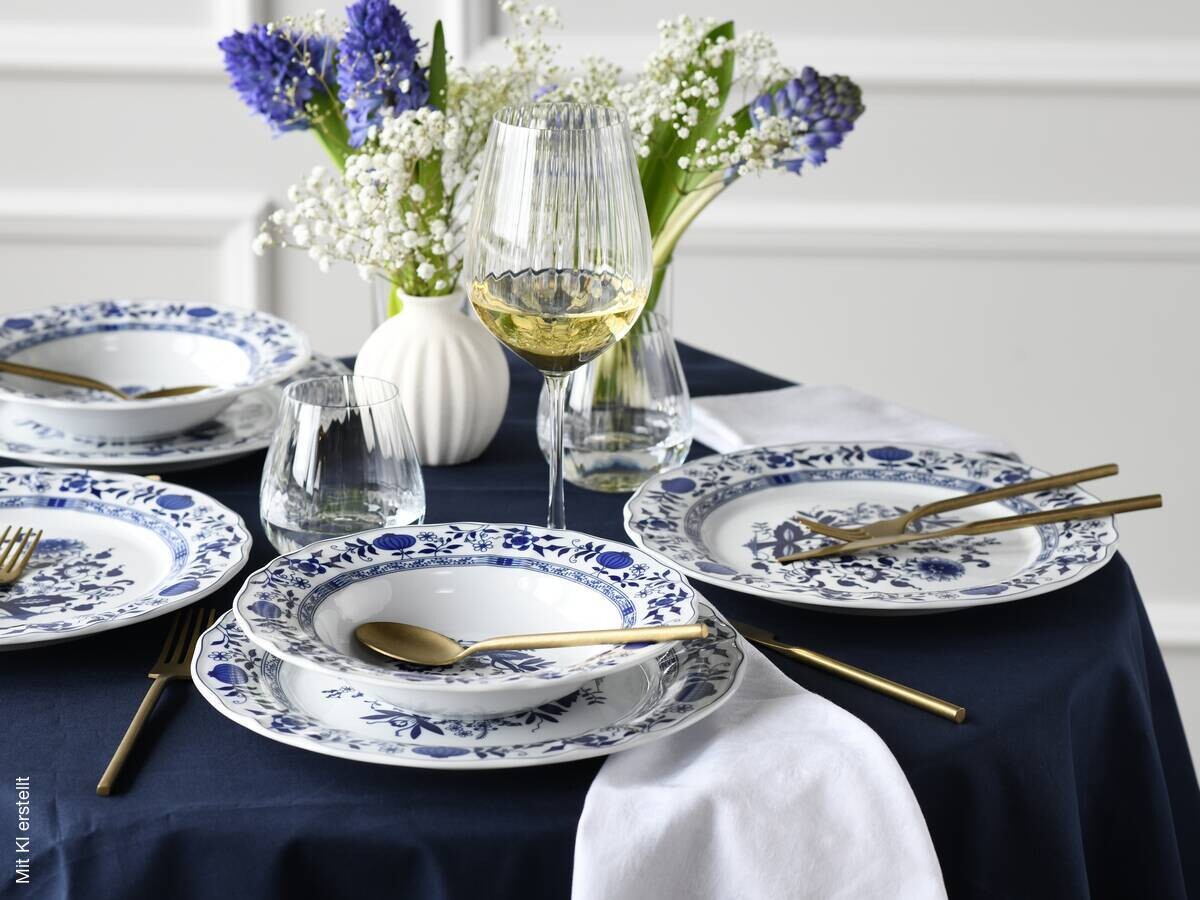 CreaTable Kombiservice Flora Zwiebelmuster weiß Porzellan 30 tlg.