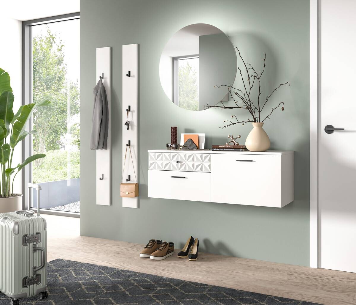 Garderobe Prisma weiß weiß Hochglanz B/H/T: ca. 110x192x34 cm