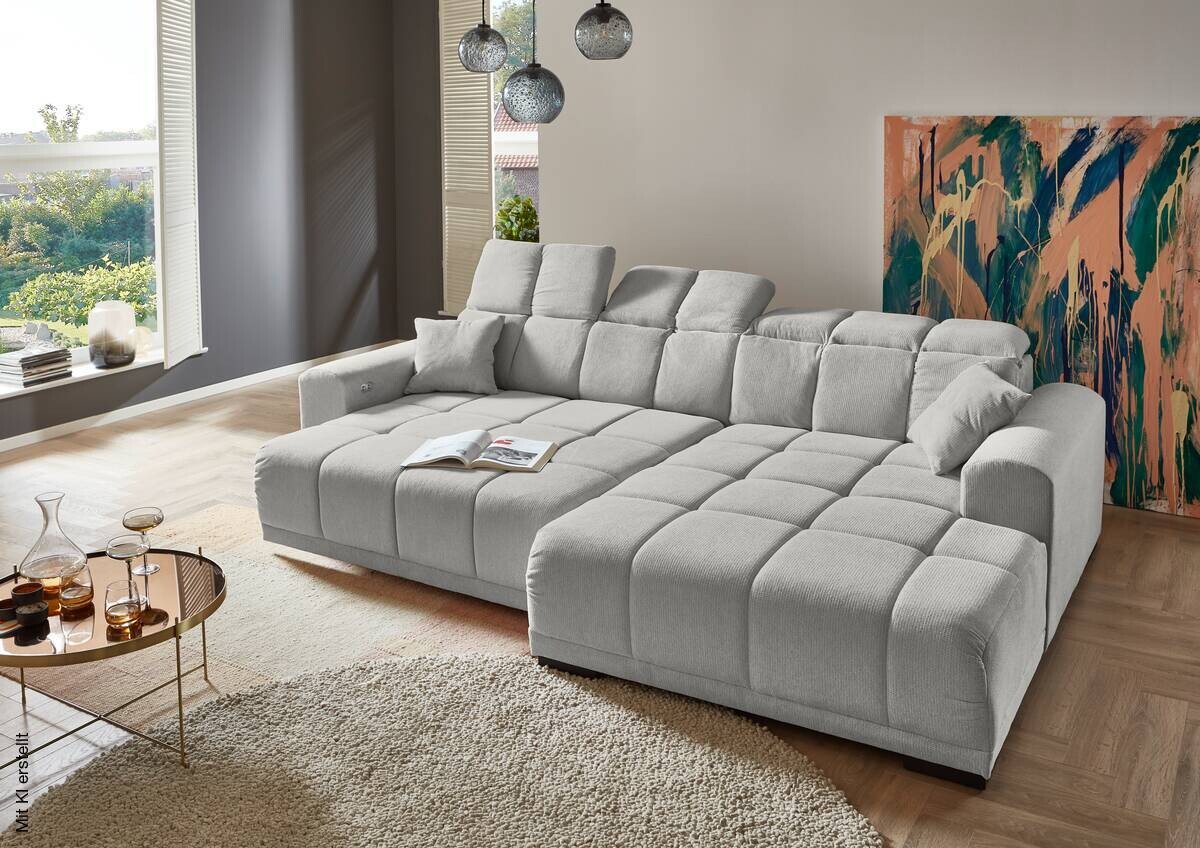 Ecksofa mit elektrischer Sitztiefenverstellung Silbergrau Microfaser B/H/T: ca. 301x113x195 cm