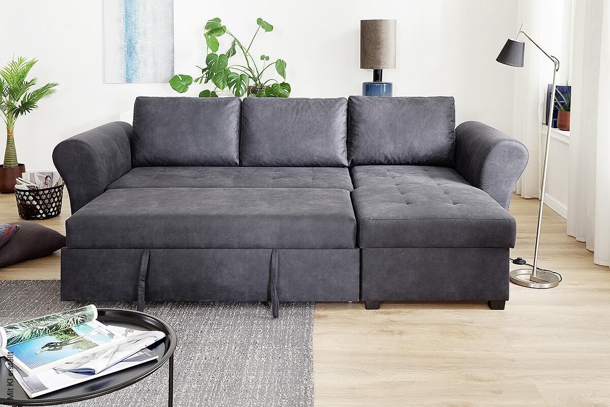 Ecksofa mit Bettfunktion und Bettkasten anthrazit B/H/T: ca. 260x89x155 cm