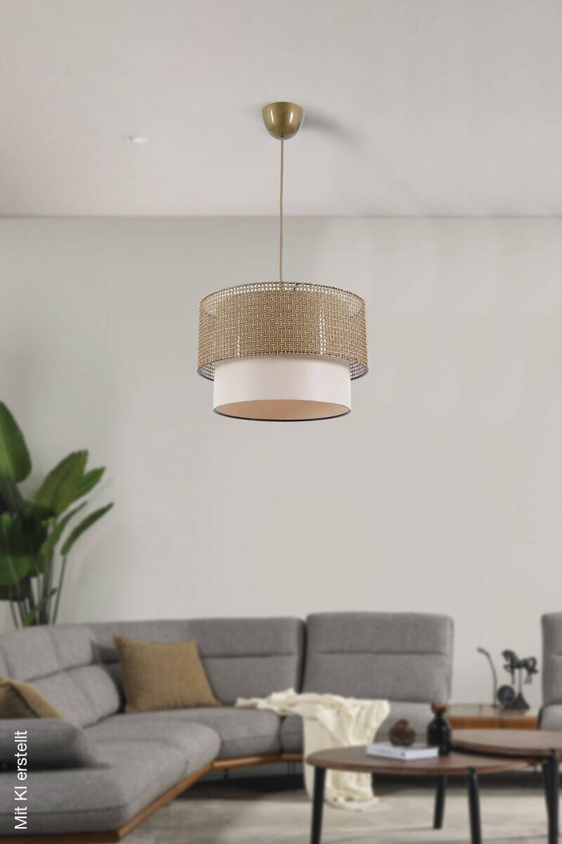 Opviq Pendelleuchte Coral creme beige Baumwolle Metall B/H/T/L/D: ca. 30x70x30x30x30 cm E27 1 Brennstellen