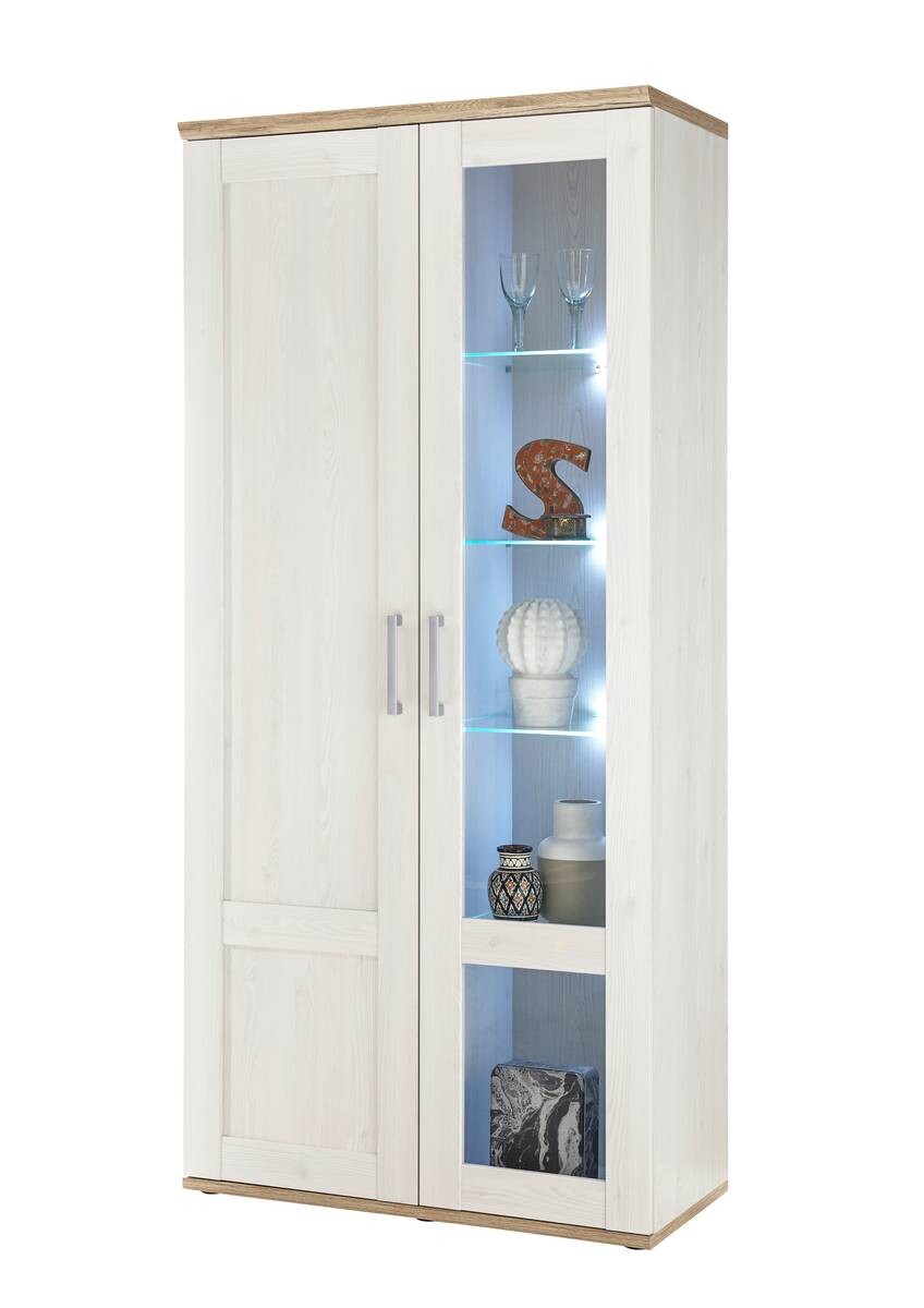 Vitrine Romance weiß Sibiu Lärche Nachbildung Holzoptik San-Remo Nachbildung B/H/T: ca. 93x202x46 cm