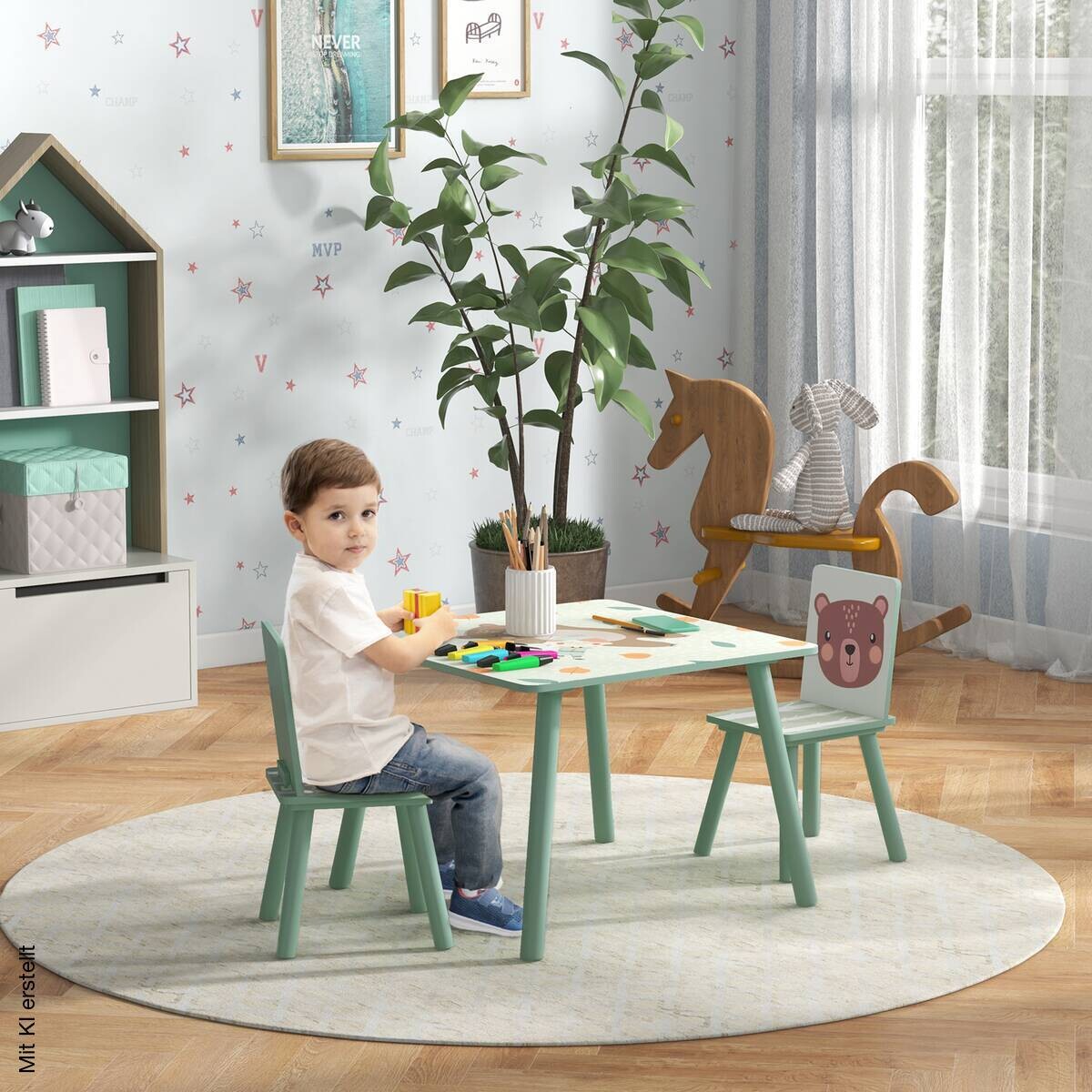 ZONEKIZ Kinder Sitzgruppe grün Kiefer B/H/L: ca. 60x44x60 cm