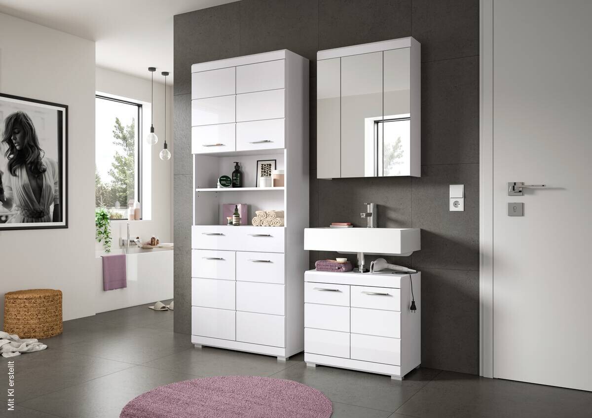Badezimmer-Set Scout weiß weiß Hochglanz B/H/T: ca. 149x34x191 cm