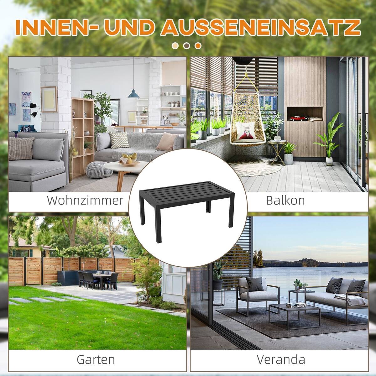 Outsunny Balkontisch schwarz Stahl B/H/L: ca. 61x46x101,5 cm