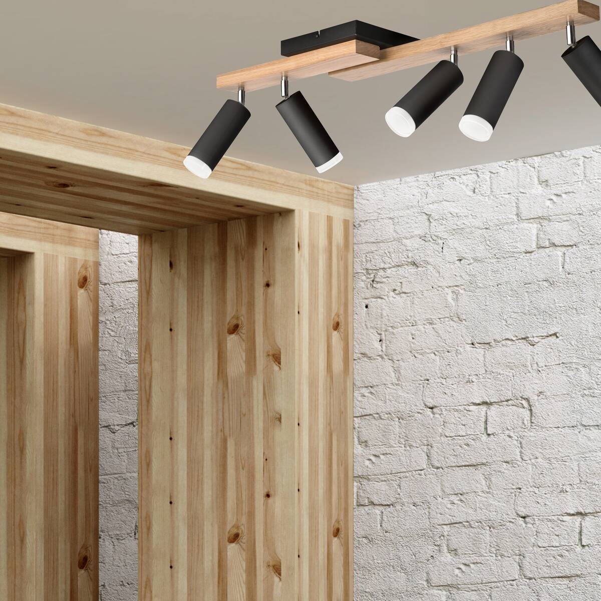 Lamkur Deckenleuchte schwarz Holz B/H/L: ca. 20x23,5x84 cm 5 Brennstellen