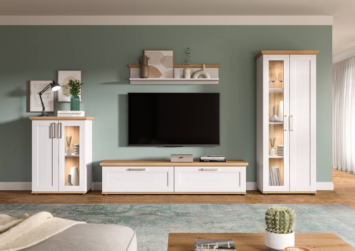 Wohnwand VERONA Lärche Nachbildung Eiche Nachbildung B/H/T: ca. 316x161x40 cm