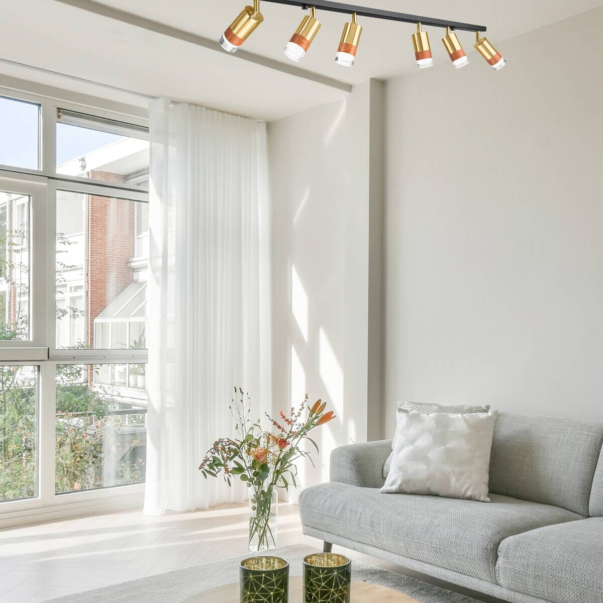 Lamkur Deckenleuchte gold Glas Stahl B/H/L: ca. 8x19x117 cm 6 Brennstellen