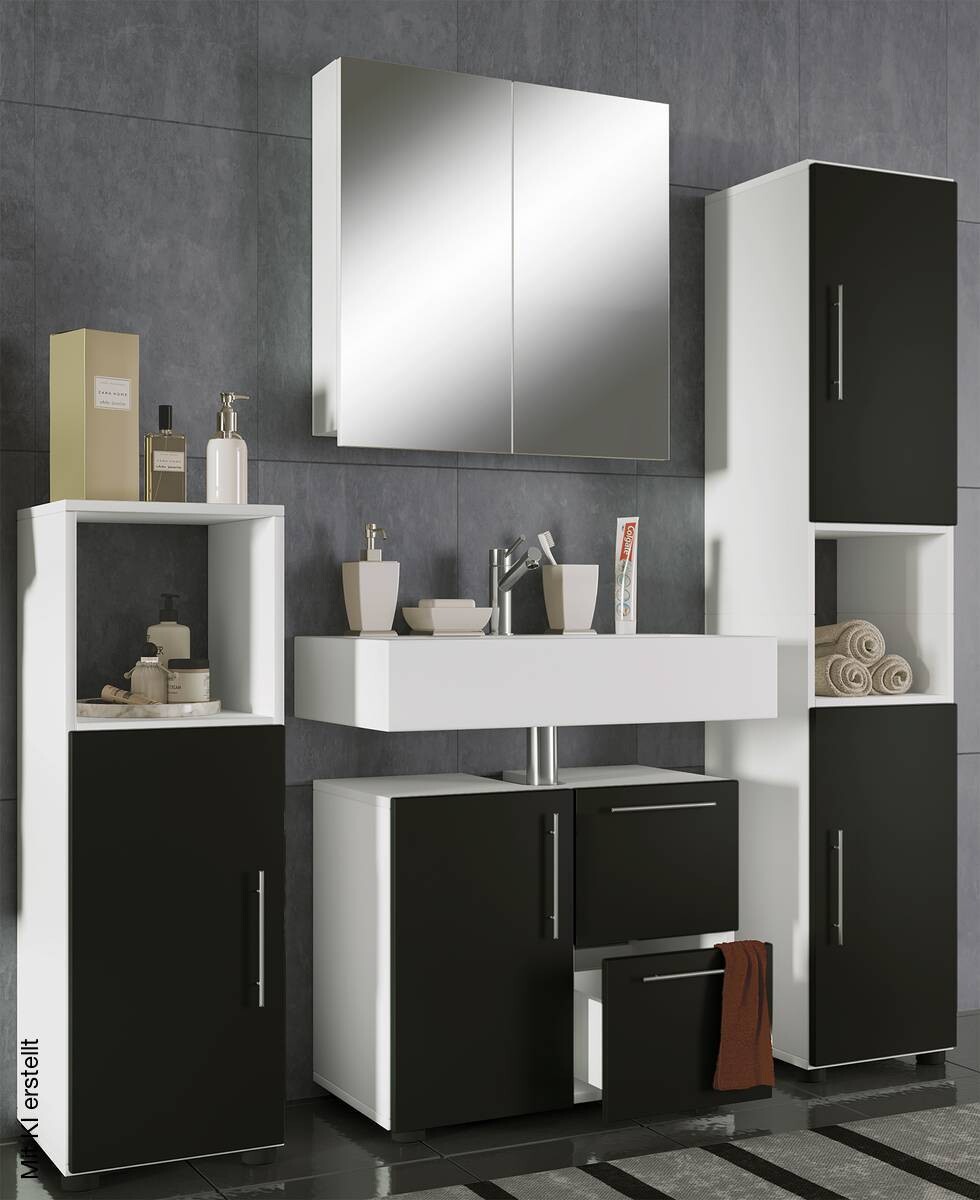 Badezimmer-Set Flandu weiß schwarz B/H/T: ca. 123x160x32 cm